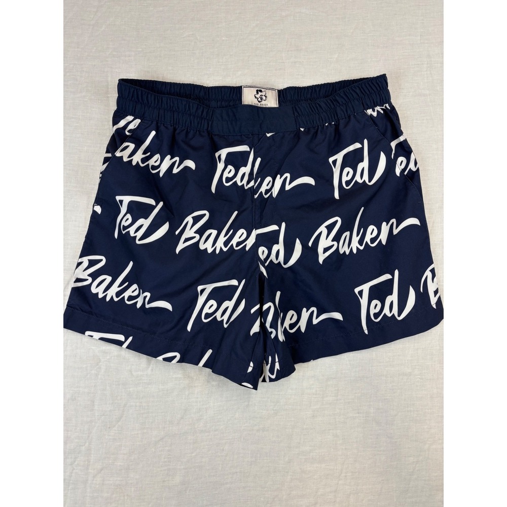 Ted Baker London Men's Navy Script Logo Swim Trunks‎ Shorts Size 4